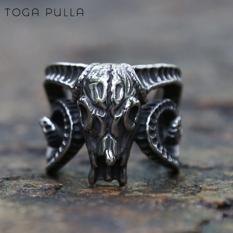 Domineering Retro Stainless Steel Satan Baphomet Goat Ring Cool Motorcycle Biker Adjustable Opening Men Animal Jewelry | Украшения и