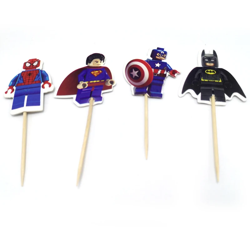 

Birthday Party Events Decorate Cupcake Toppers with Sticks Baby Shower Kids Boys Favors Avengers Theme Cake Topper 24pcs/lot