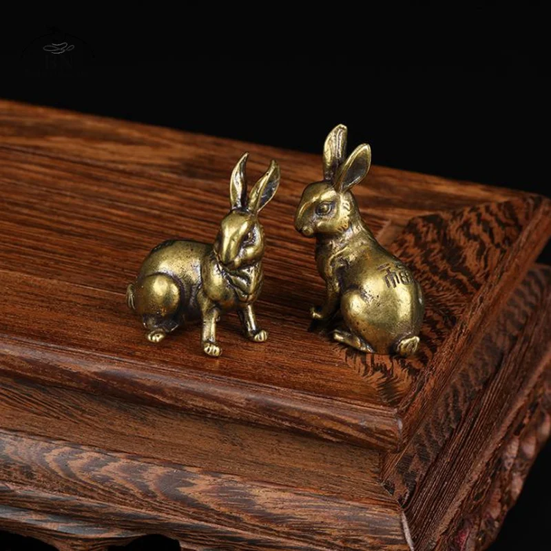 Room Decor Statues Antique Copper Zodiac Cute Rabbit Statue Ornaments 1 Pair Vintage Solid Brass Animal Miniature Figurine Tea Pet Desk Decoration tea pet ornaments room decor statues
