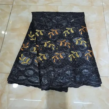 

2020 black/yellow Latest African Bazin Riche Nigerian Net Lace Fabric With Diamond Embroidery France Lace Fabrics 5Yards/Lot