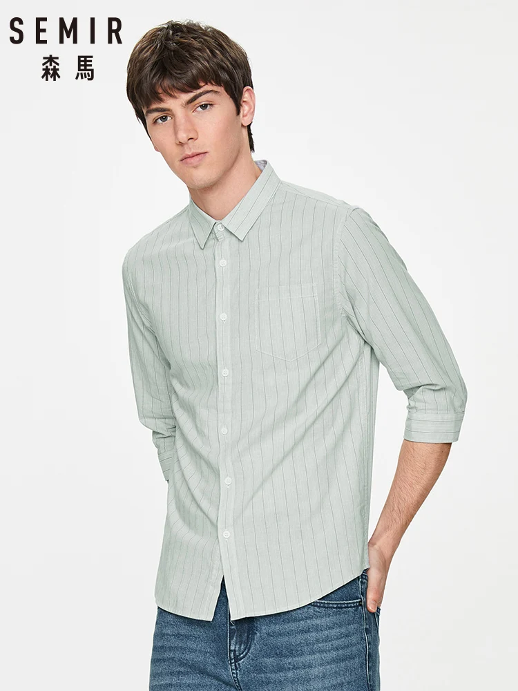 SEMIR Spring shirt men 2020 new vertical stripe square collar cotton casual shirt male Japanese students cotton shirt SEMIR Spring shirt men 2020 new vertical stripe square collar cotton casual shirt male Japanese students cotton shirt
