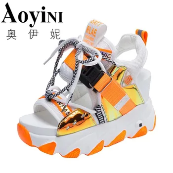 

Women Chunky Platform Sandals Designers New Brand 2021 Summer Beach Casual Shoes Woman Lace Up Wedges 9CM Fashion Sandal Ladies