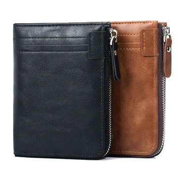 

Men's wallet made of leather small purse retro luxury mens leather wallet zipper pocket go photo carteira de hombre masculina