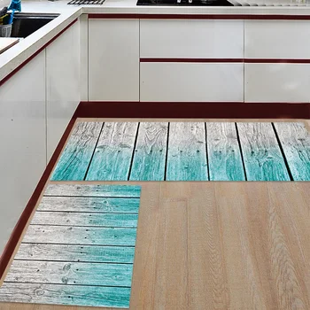 

Kitchen Mat Anti-slip Blue Wood Grain Gradient Printed Carpet Doormat Hallway Bath Mat Living Room