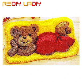 

Latch Hook Kits Make Your Own Rug Red Teddy Bear Tapestry Crocheted Cushion Mat DIY Carpet Rug Pre-Printed Canvas Hobby & Crafts