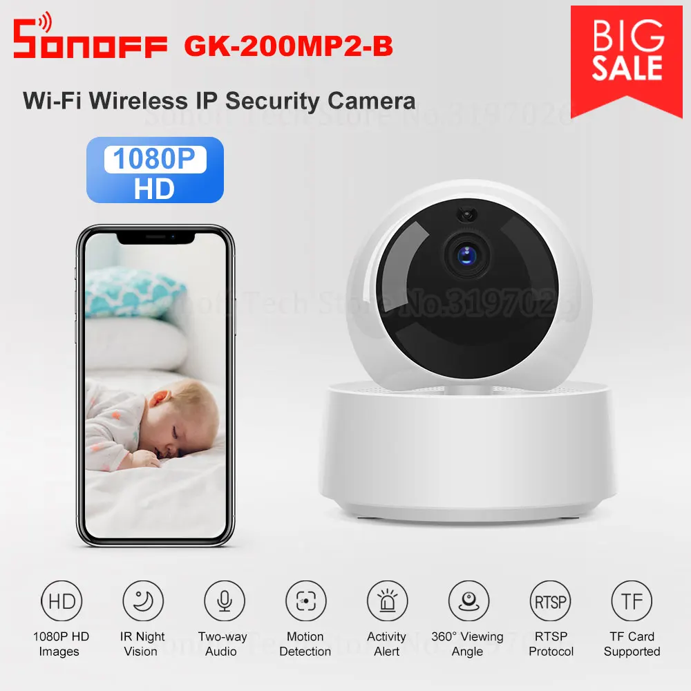 Sonoff GK-200MP2-B 1080P HD беспроводное WiFi приложение управление IP камера безопасности детектор движения 360 ° Просмотр активности оповещение