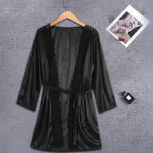 Женское сексуальное шелковое кимоно, ночная рубашка, кружевное белье с поясом, банный халат, женское эротическое белье, женский халат A40