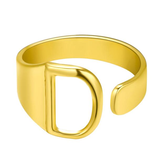 Wide Hollow A-Z Letter 3Colors Metal Adjustable Opening Ring Initials Name Alphabet Female Party Fashion Jewelry