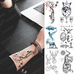 Waterproof Temporary Tattoo Sticker Tiger Tree Color Flower Realistic Color Tatto Arm Fake Tatoo Man Woman Child Flash Tattoos