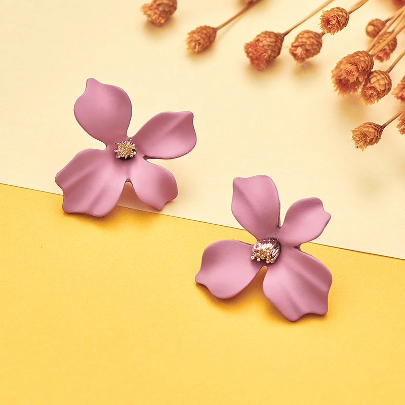 SHUANGR Sweet Jewelry Spray Paint Stud Earrings Flower Earrings Statement Trendy Brincos Gift for Girls Gift Pendientes
