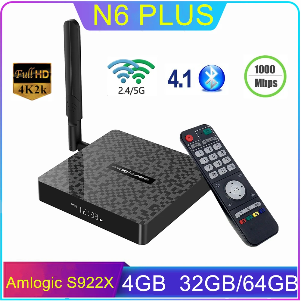 N6 Plus Smart Android 9 0 ТВ-приставка DDR4 4 ГБ 32 ГБ/64 Amlogic S922X Dual Wifi Bluetooth 1000 м медиаплеер Ethernet