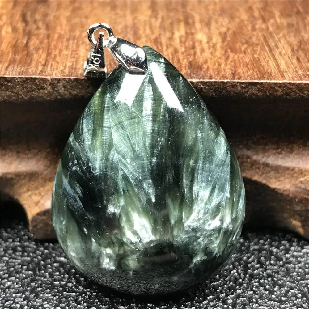 Топ из натурального зеленого Seraphinite кулон для женщин Для мужчин 32x25x10 мм капли воды бусины ожерелье со стразами из драгоценного камня кулон ювелирные изделия AAAAA