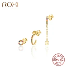ROXI coloré 3 pièces/ensemble étoile ronde géométrie cristaux boucles d'oreilles pour femmes boucles d'oreilles Piercing argent 925 bijoux Pendientes