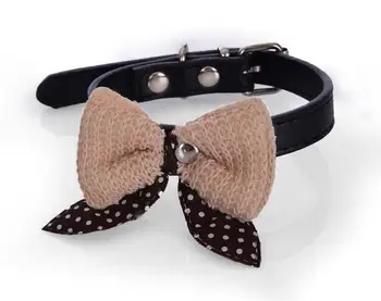 

New Cute Leather Satin Bowknot Collar Bow Tie Big Bell for Cats or Dogs Personalized Hand Made Cat or Small Dog Collar
