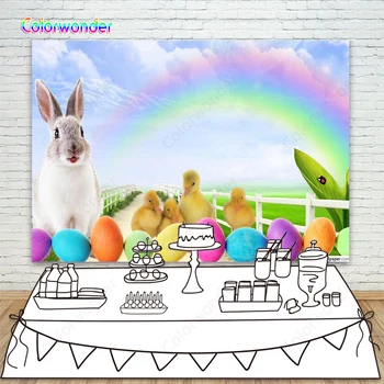 

Colorful Eggs With Chick Rabbit Bunny Spring Photography Backdrop Rainbow Newborn Infant Baby Toddler Photography Backgrounds