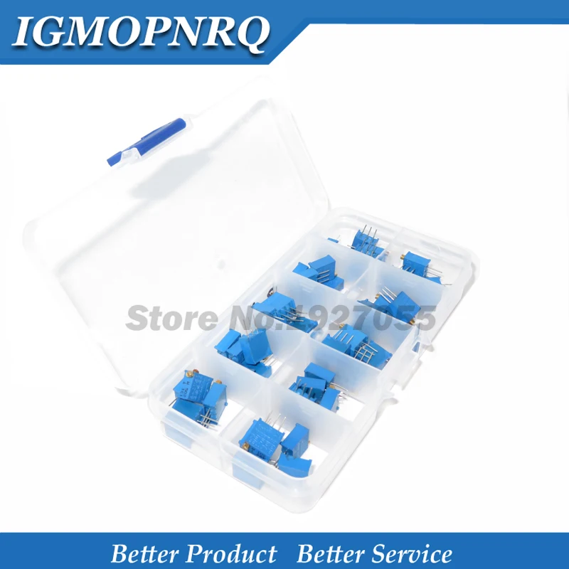 

3296W Kit Multiturn Trimmer Potentiometer 3296W-1-103LF with box 500 ohm 1k 2k 5k 10k 20k 50k 100k 200k 500k 501 102 202 502 103