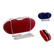 Fashion evening bags clutch women diamonds blue red velvet handbags chain shoulder bag for bridal bridesmaid polyester purses