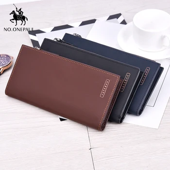 

NO.ONEPAUL Men's long three-fold zipper buckle clutch bag Korean version of the tide multi-card large-capacity mobile phone bag
