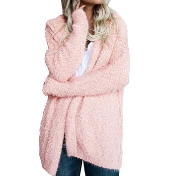 

Autumn Winter Warm Women Coats Solid Sweatshirt Long Sleeve Hooded Wide Waisted Lamb Fur Open Stitch Casual Plus Size Coats