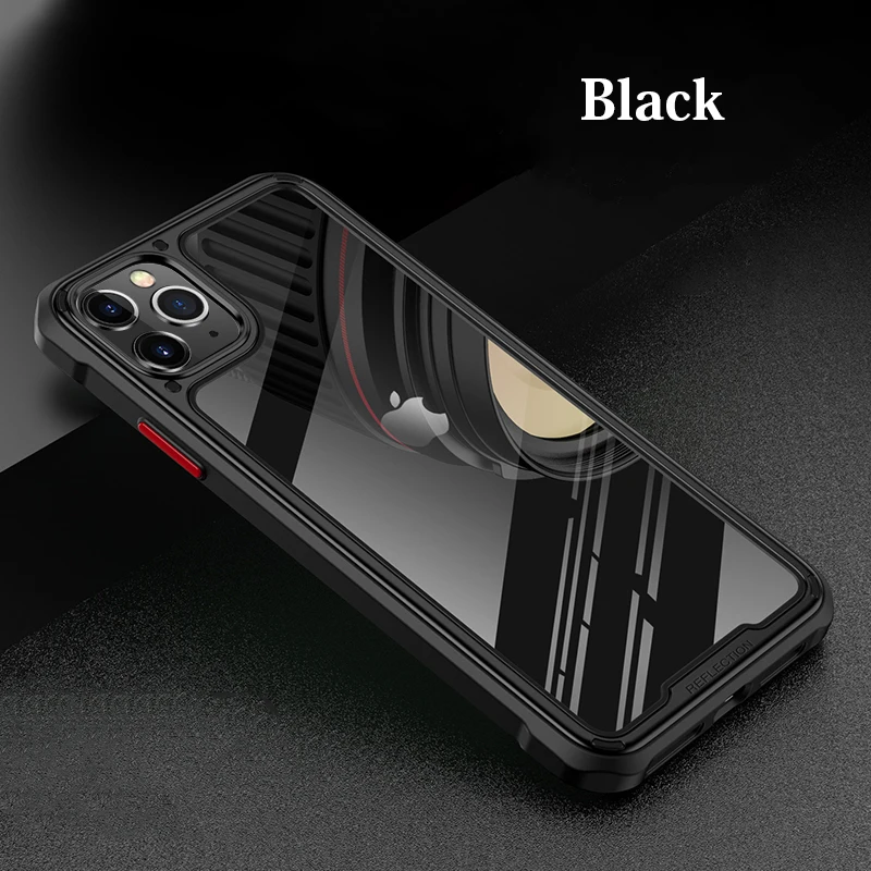 Чехол-Броня Разработанный прозрачные телефонные чехлы для iPhone 11 Pro Max военные Класс защитный чехол-гибрид из ТПУ+ PC противоударный чехол+ Стекло - Цвет: Черный