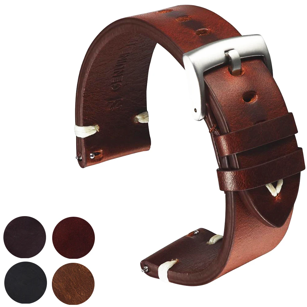 Watchband Handmade Quick-Release Italian Dark-Brown Cowhide 18mm 20mm Black 22mm
