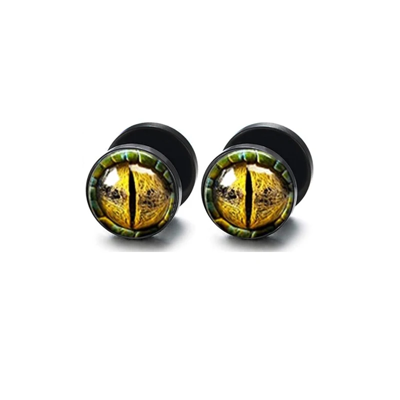Black Men ear stud screw cheater earrings gauges fake ear plug tunnel logo conch earrings cartilage tragus