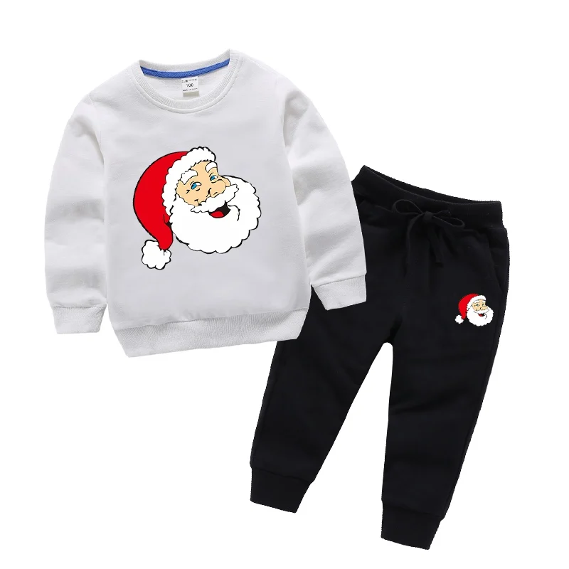 Одежда для рождественских праздников; одежда для маленьких мальчиков и девочек; свитер с длинными рукавами и принтом Санта-Клауса; Топы+ штаны; костюм со штанами