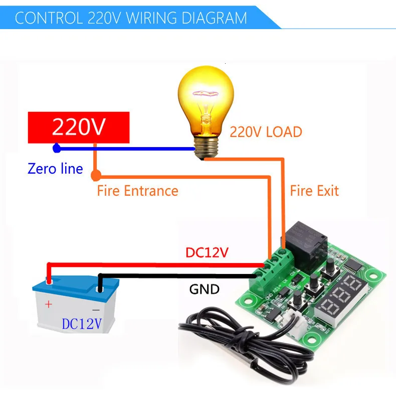 10PCSW 1209WK W1209 DC 12 В светодиодный цифровой термостат контроль температуры термометр термо контроль Лер модуль переключателя+ датчик NTC