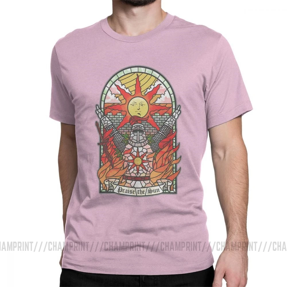Dark Souls Artorias Of The Abyss Solaire Of Astora Praise The Sun 12964650, Мужская футболка с короткими рукавами, хипстерские хлопковые футболки - Цвет: Розовый