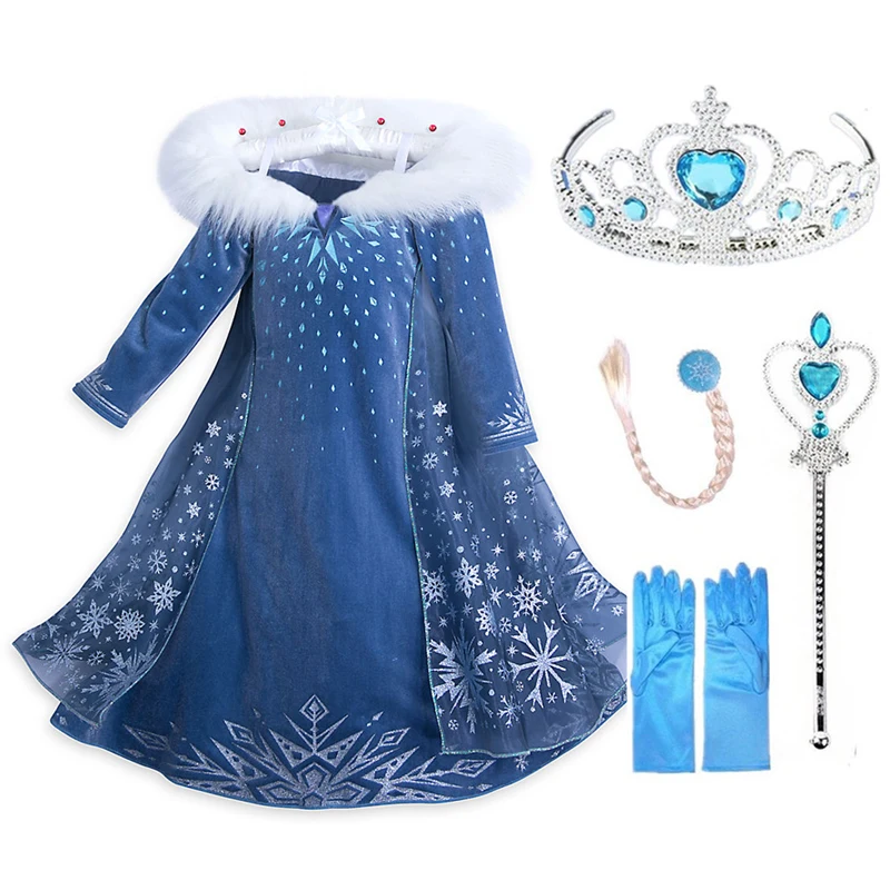 Девушки зимние мультфильмы платья Queen Princess платье для девочек вечерние
