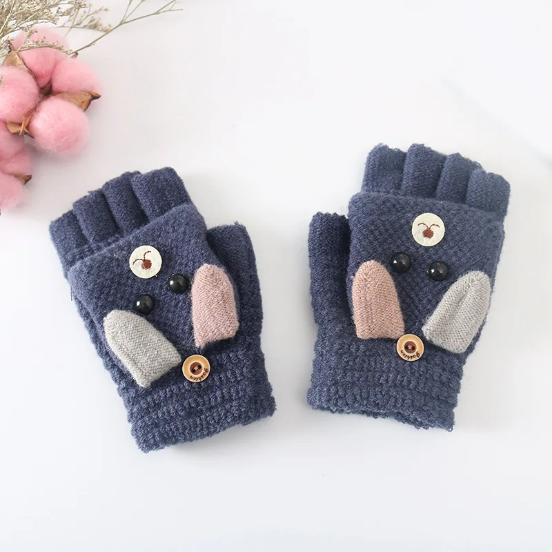 Детские Зимние перчатки для мальчиков и девочек от 3 до 8 лет, Перчатки С Откидывающейся Крышкой, теплые митенки детские вязаные перчатки - Цвет: Navy