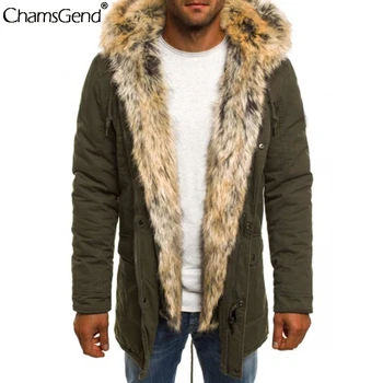 

Chamsgend Winter Warm Jacket Men Casual Hooded Windproof Outwears Coat Male Fur Parka Overcoat Men's Solid Thick Fleece Jacket #