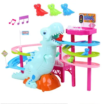

Dinosaur Paradise Suit Pig Toys Climbing Stairs Track Peggy Slide Electric Assembly With Music Colorful