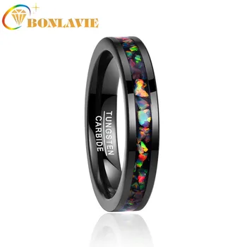 

AAA Quality new 4MM wide inlaid opal black wedding rings tungsten carbide ring men T091R tungsten carbide ring