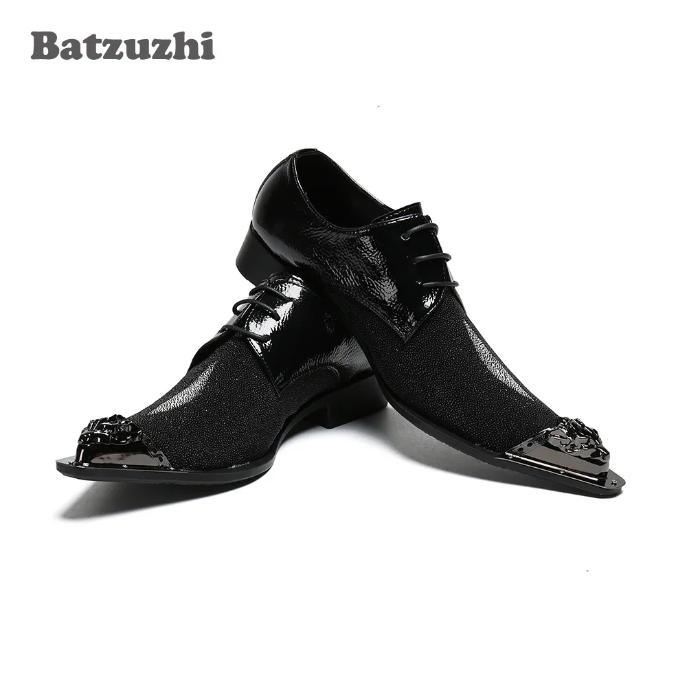 

Batzuzhi Fashion Black Business Leather Dress Shoes Men Pointed Metal Tip Formal Oxfords Chaussures Hommes, Big Sizes EU38-46