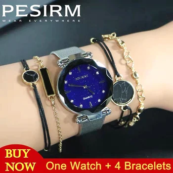 

5PCS Rose Gold Bracelets Women Wirst Watch Luxury Stainless Steel Women Watches Starry Sky Female Clock часы