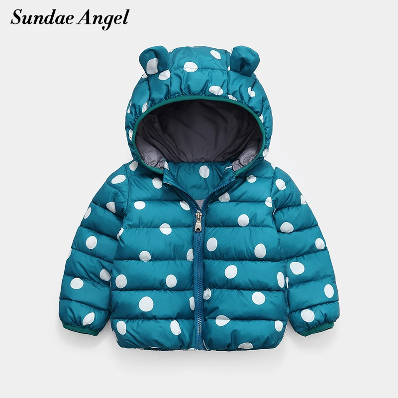 

Sundae Angel Kids Coats Boys Winter Hooded Ear Dot Long Sleeve Silk Floss Girl Parka Jacket Warm Children Outerwear For 1-6 Year