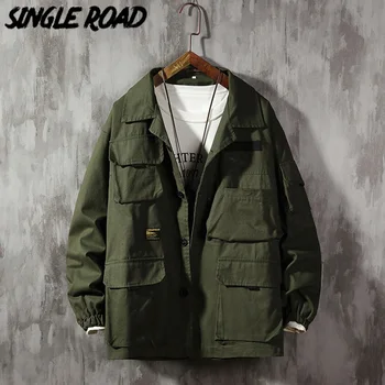 

SingleRoad Mens Cargo Jacket Men 2020 Green Side Pockets Windbreaker Hip Hop Harajuku Japanese Streetwear Korean Jackets For Men