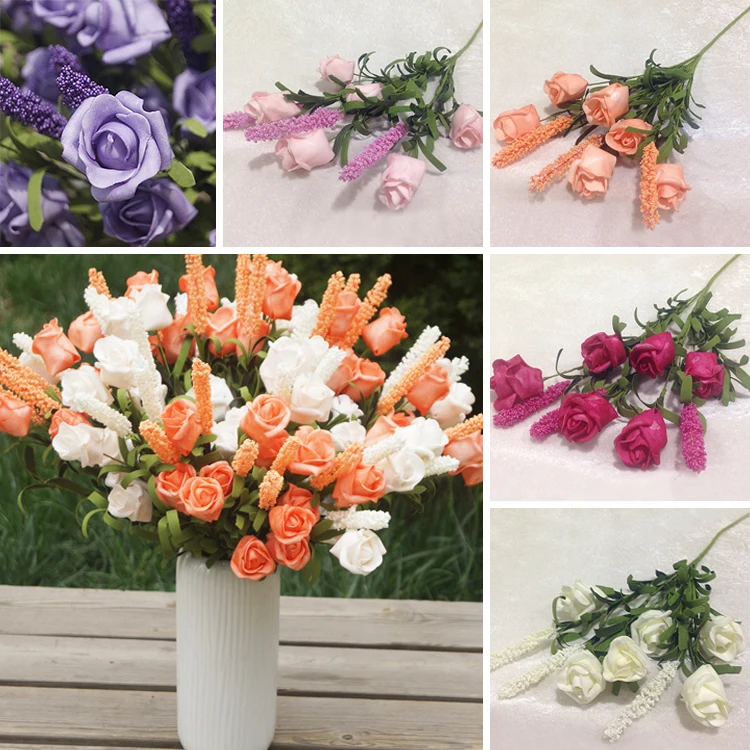 Свадебные 9 цветы лаванды розы искусственные шелковые цветы декоративное украшение в виде гортензии