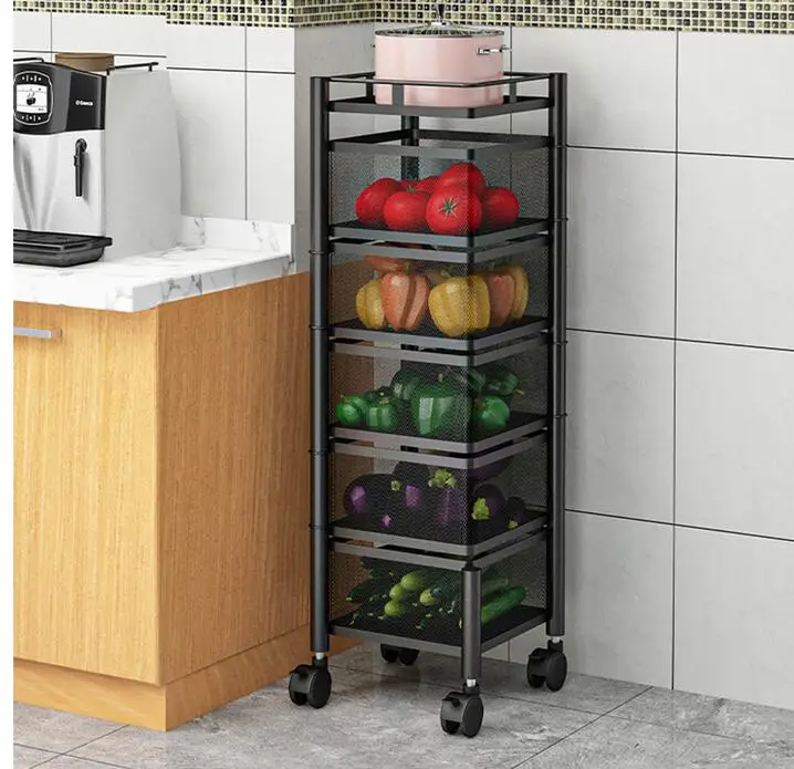 Movable rotary storage rack kitchen fruit and vegetable storage rack landing living room bathroom multifunctional basket