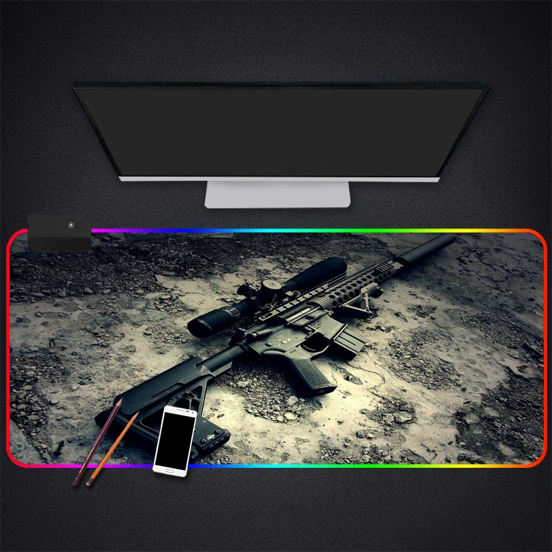 Большой игровой RGB коврик для мыши с аниме огнестрельным оружием большой