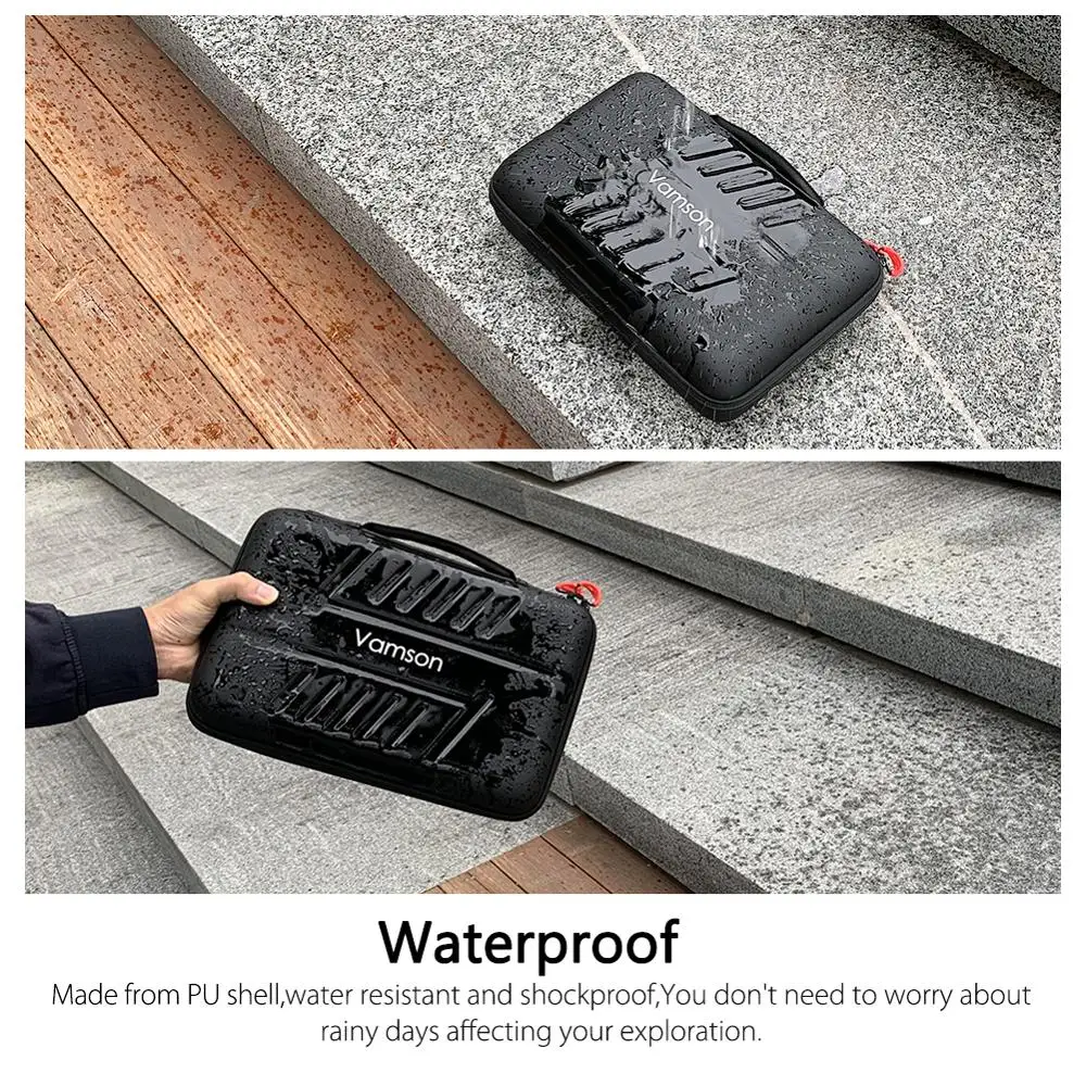 Vamson Large Waterproof Carrying Case PU for Gopro Hero 9/8/7/6 for DJI OSMO Action Camera for AKASO/YI Hard Shell Outdoor VP808-2