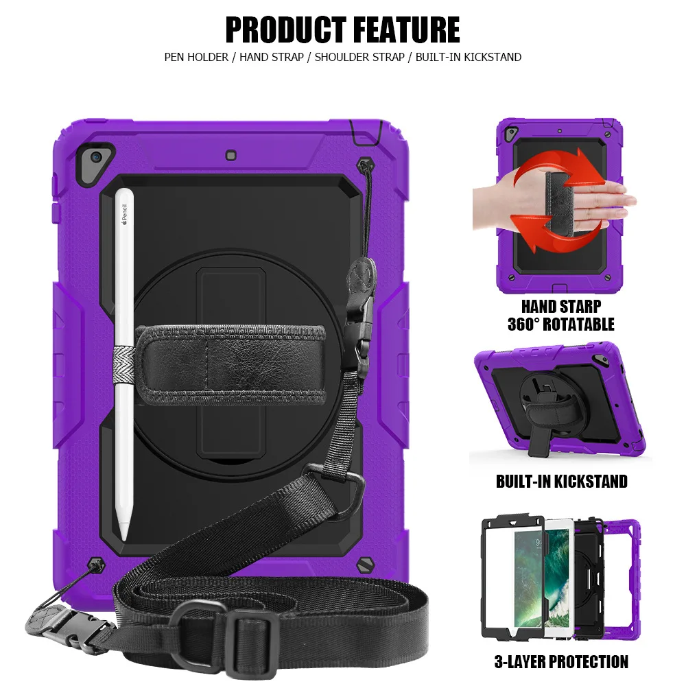 Case for Apple iPad 9.7 6th generation Tablet Kids Safe Shockproof Armor Cover Hand Strap Neck Strap for Air 2 Pro 9.7 - Цвет: Purple