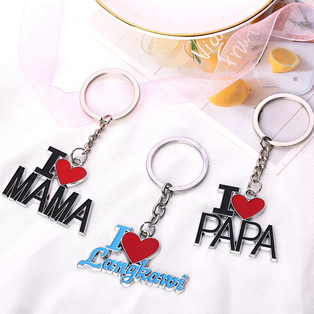 

Papa Mama Heart Pendant Keychain Word Keyring Key Holder Decor Accessories Family Couple Gift