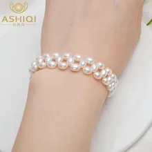 ASHIQI натуральный пресноводный жемчуг браслет 925 застежка из стерлингового серебра 4,5-5 мм жемчуг ручной работы плетеный для женщин