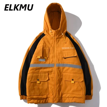 

ELKMU Oversize Parkas Jacket Men Women Streetwear Fashion Coats Harajuku Winter Parka Thick Male Hipster Reflective Strip HE361