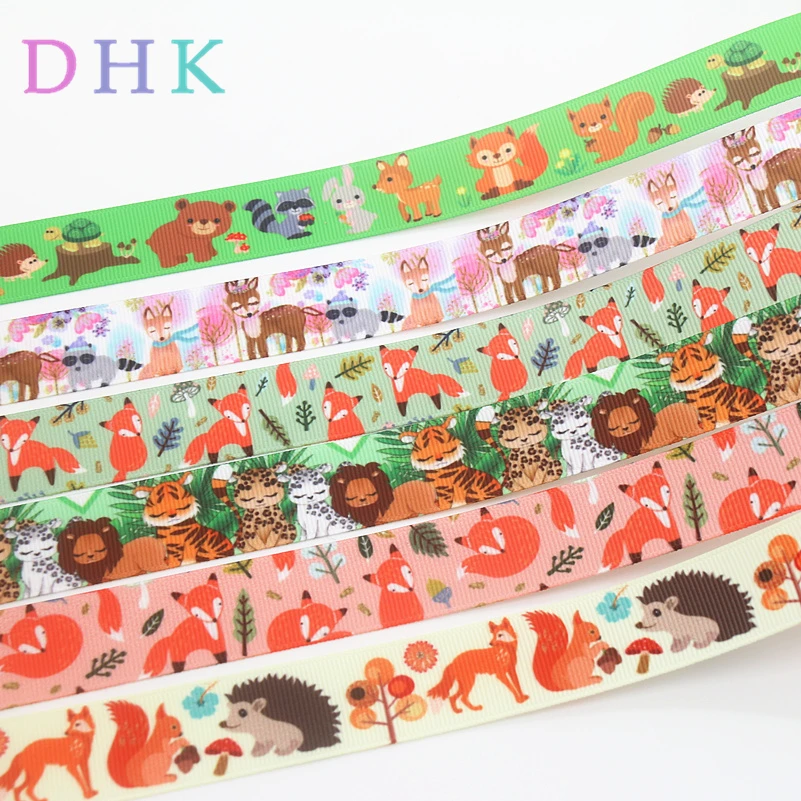 DHK 7/8 'Ƌ ярдов животных с изображением лисички Белочки напечатан grosgrain ленты