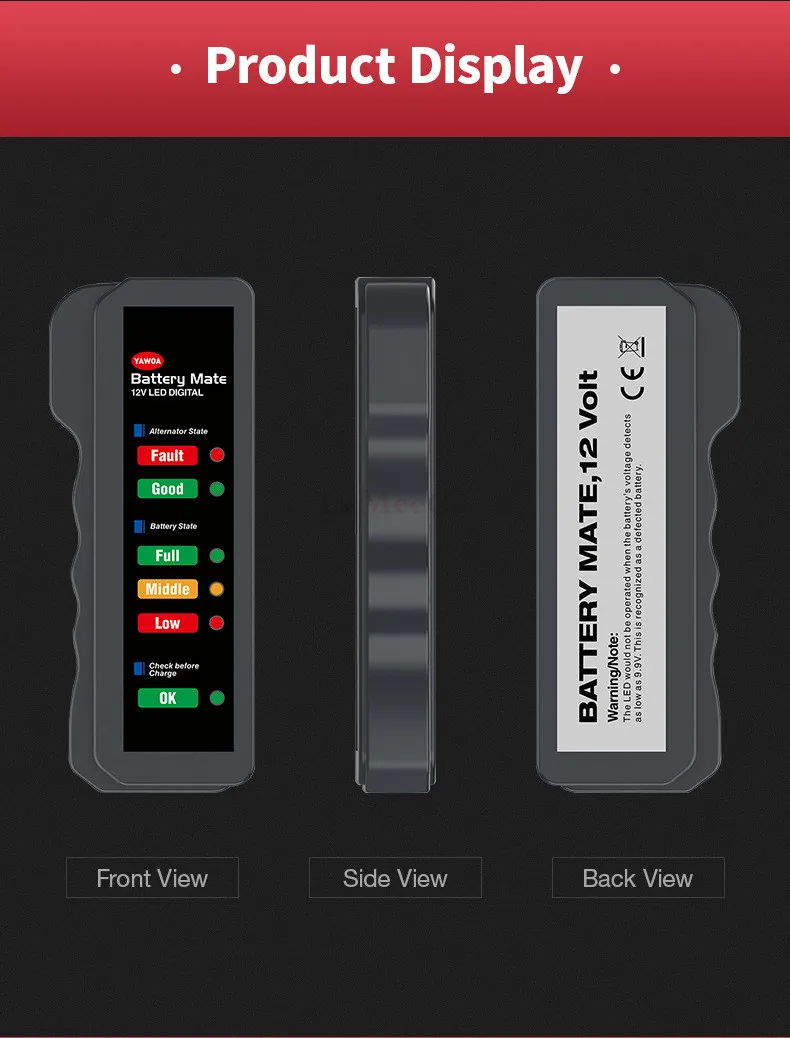 12V Digital Battery Alternator Tester 6 LED Lights Display brake fluid tester Auto Car Diagnostic for Cars Vehicle Motorcycle (16)