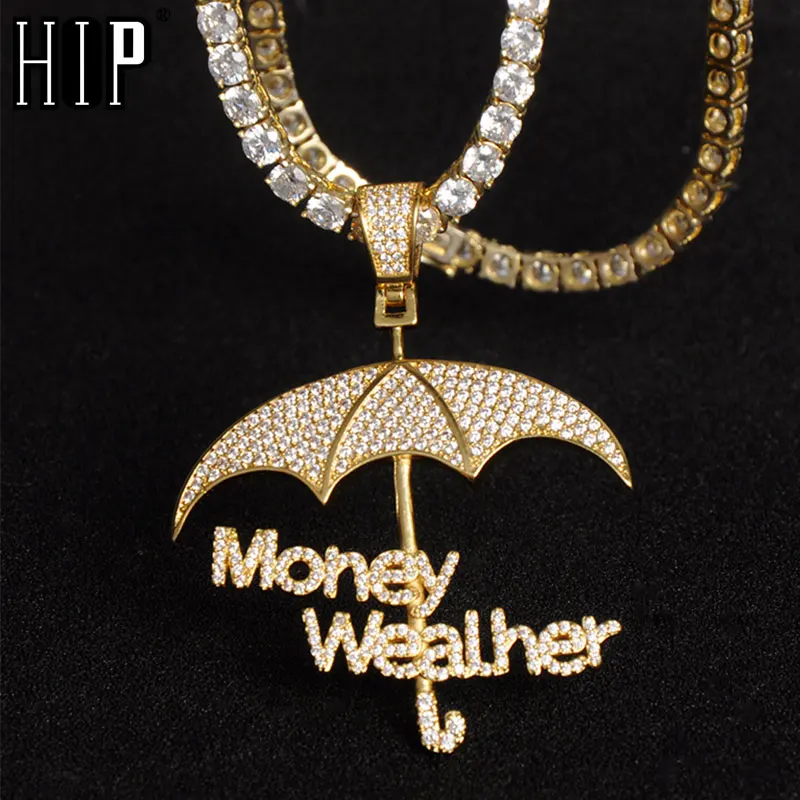 Хип-хоп Iced Out AAA Bling микро проложили CZ зонтик и деньги Wealher подвески и ожерелья для мужчин рэппер ювелирные изделия с теннисной цепочкой