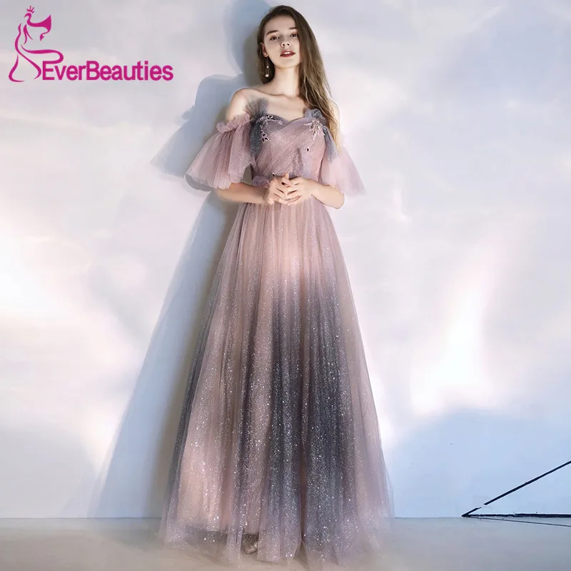 as picture Vestidos De Gala, элегантное платье для выпускного вечера, длинное,, блестящее, официальное, вечернее, Тюлевое, с аппликацией и вырезом лодочкой, Robe De Soiree - Цвет: as picture